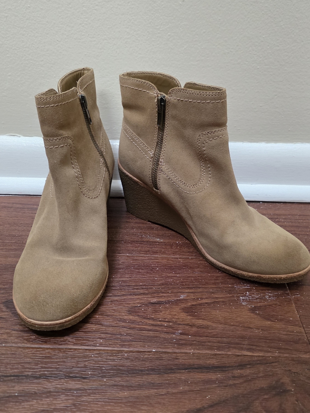 G.H. Bass & Co. Suede Wedge Ankle Boots - Beige/Tan